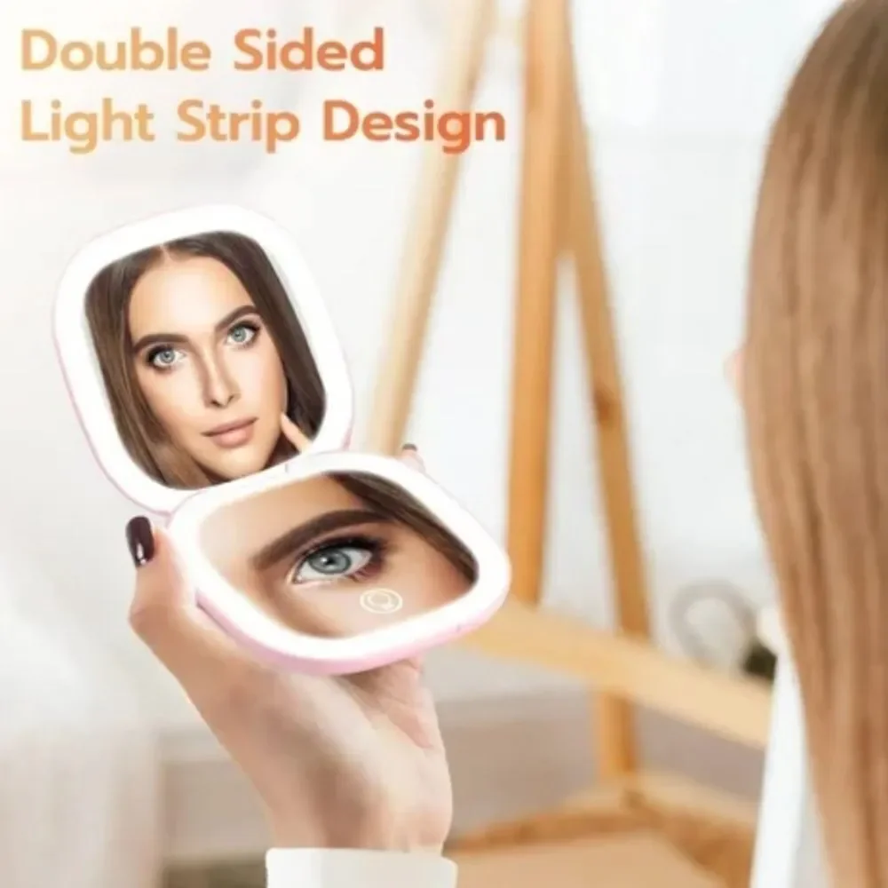 Compact Pink Portable Lighted LED Makeup Mirror 1X/10X Magnification NEW